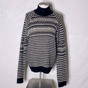 M&S Collection Black Off White Striped Knit Mock Neck Sweater UK14